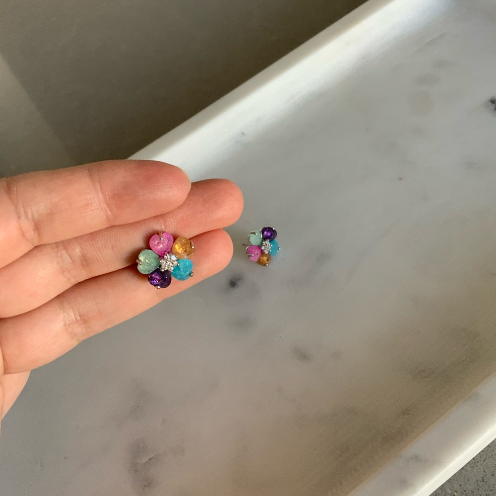 Silver plated multicolored stone studs